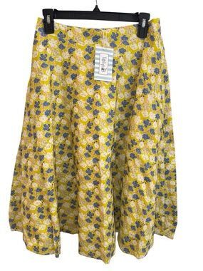 Tulip B Yellow Floral Midi Skirt with Blue Accents 100% Cotton